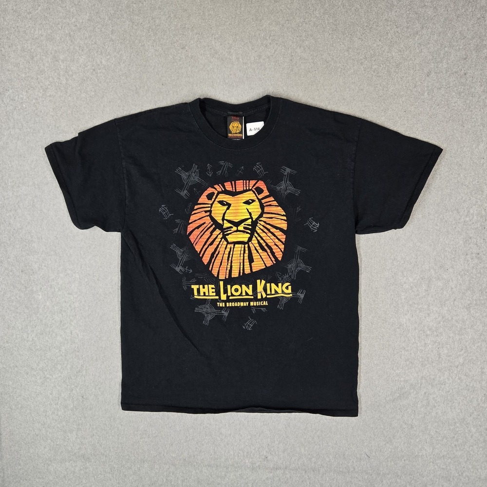 Disney Men Shirt L Black Embroidered Graphic Lion Head Broadway Musical Logo Y2K
